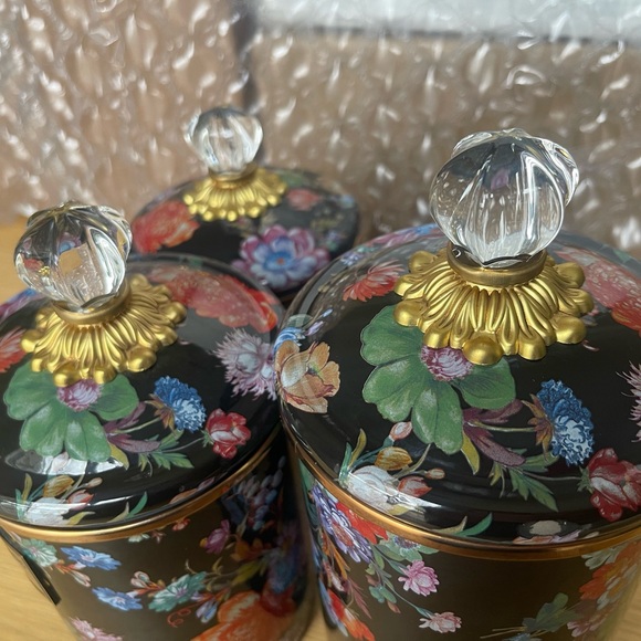 RETIRED & low stock MacKenzie-Childs Black Floral Canister set of 3 in a box - Picture 9 of 11